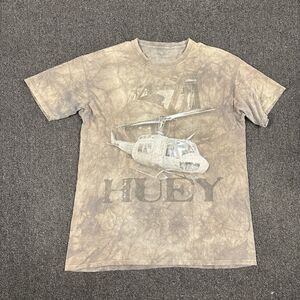 Smithsonian T Shirt Y2K Mens Brown HUEY Helicopter Tie Dye Army Size XL